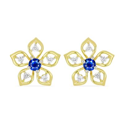 BUY 14K GOLD NATURAL BLUE SAPPHIRE GEMSTONE CLASSIC EARRINGS WITH WHITE DIAMOND